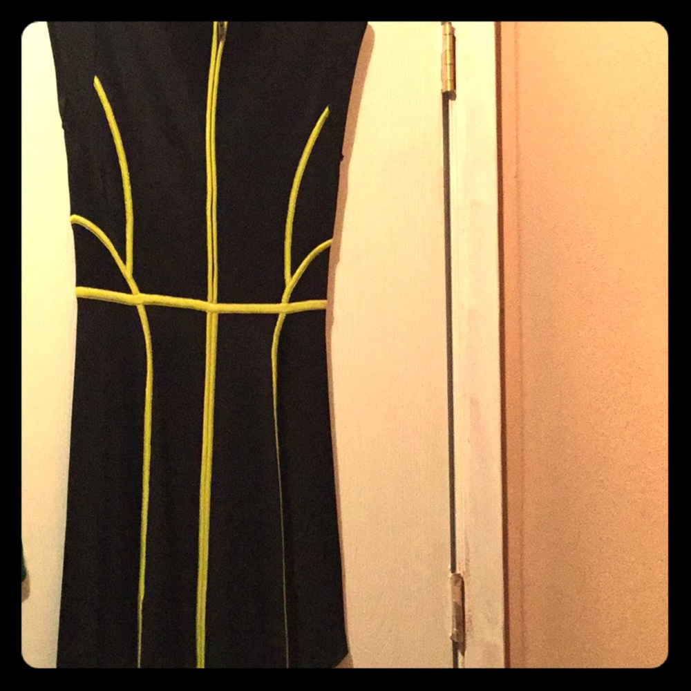 Black and lime green trim French connect dress